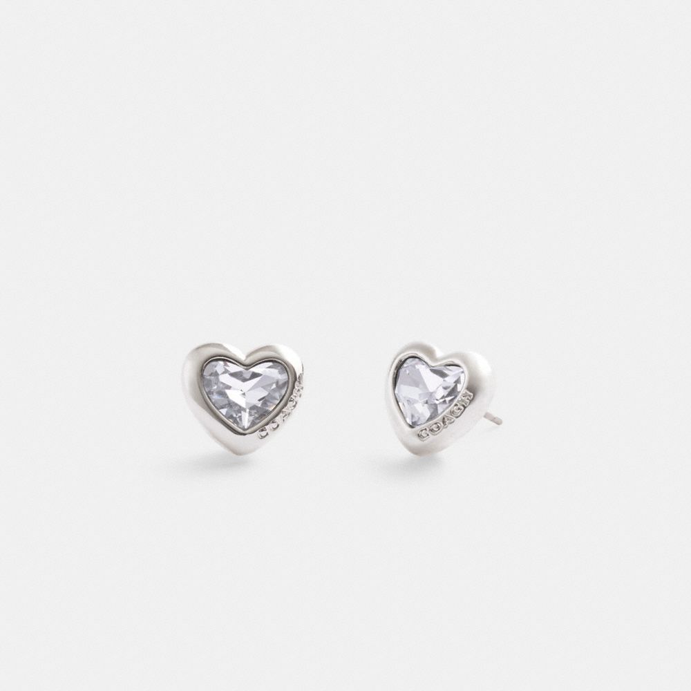 Coach Heart Stud Earrings Silver & Clear | 524-YAGREK