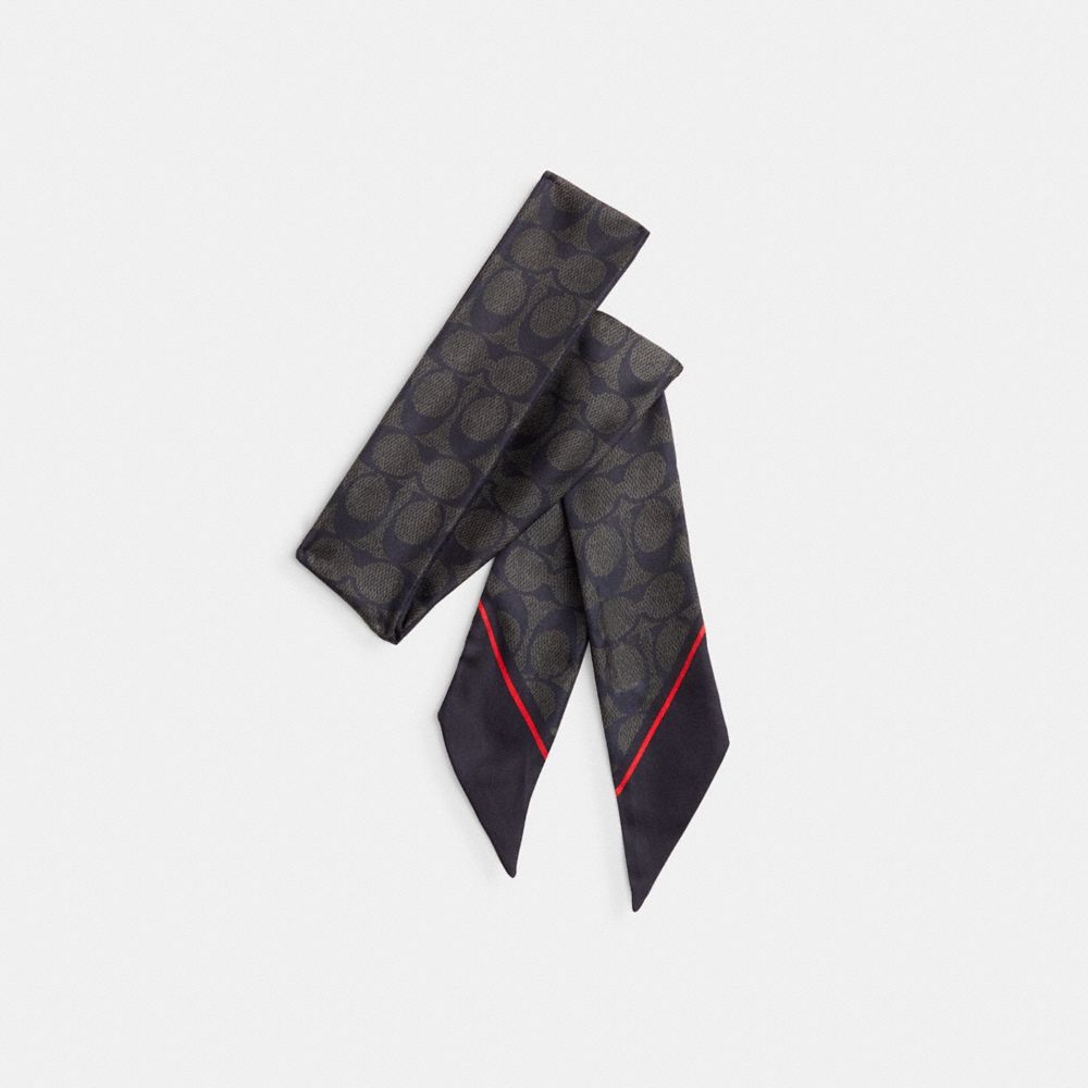 Coach Hearts Print Silk Skinny Scarf Black/Red | 523-MNCBOG