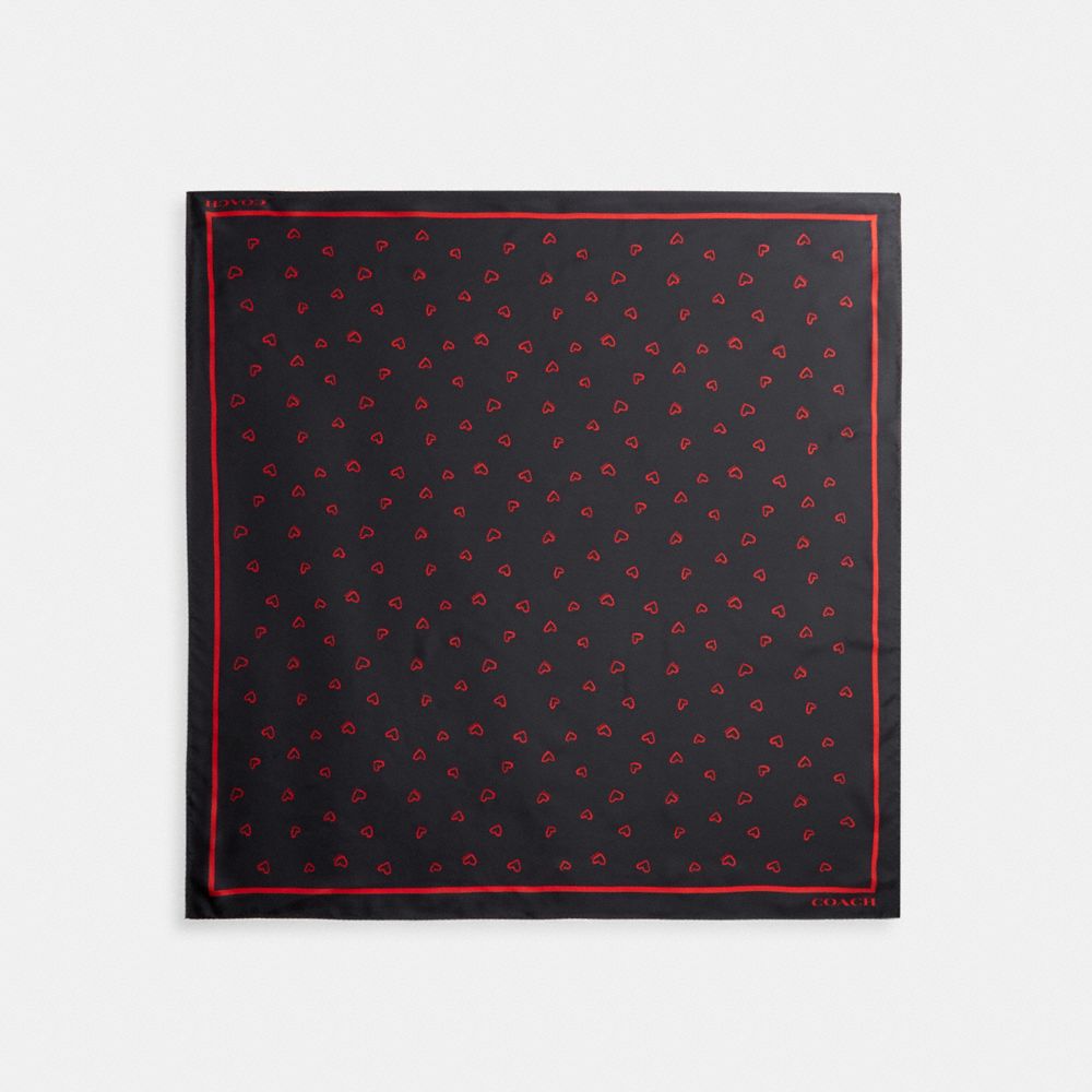 Coach Hearts Print Silk Square Scarf Black/Red | 514-URKABF