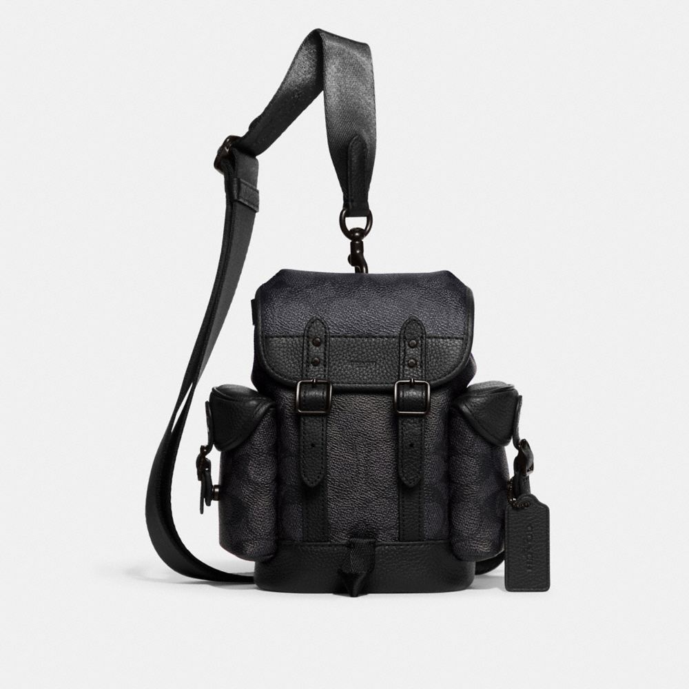 Coach Hitch Backpack 13 In Signature Canvas Signature Coated Canvas/Charcoal | 943-ELORGV