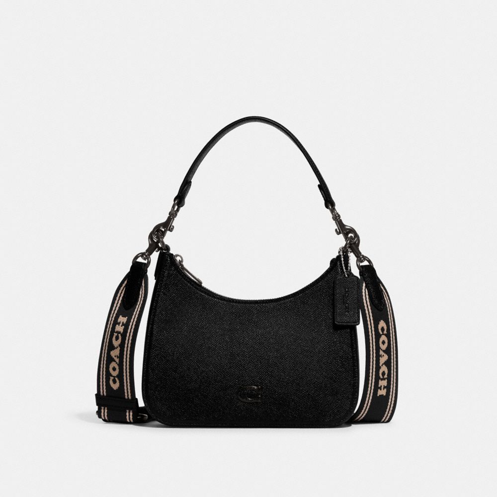 Coach Hobo Crossbody Bag With Signature Canvas Black | 641-TDFHBN