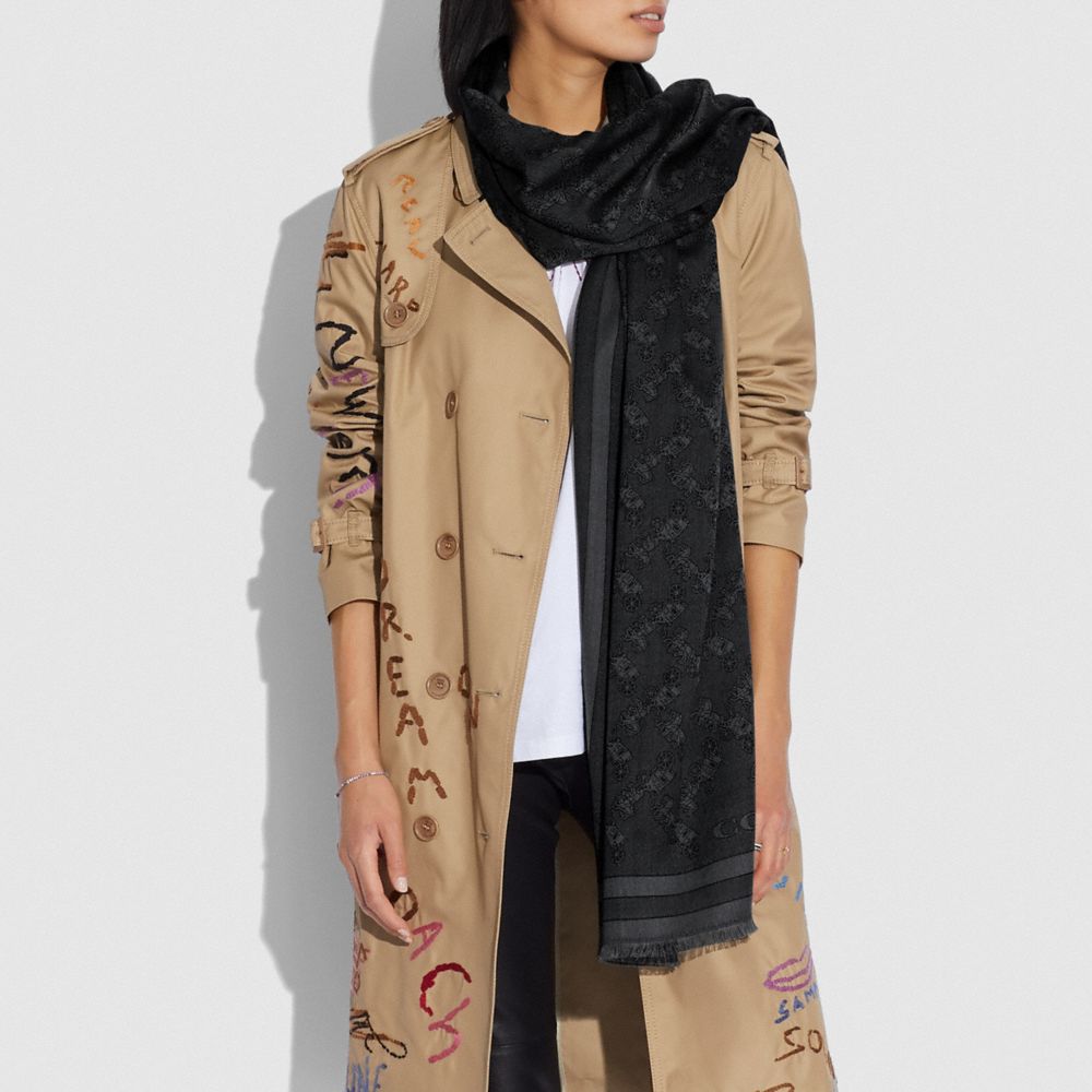 Coach Horse And Carriage Print Jacquard Stole Black | 935-TWOEKX