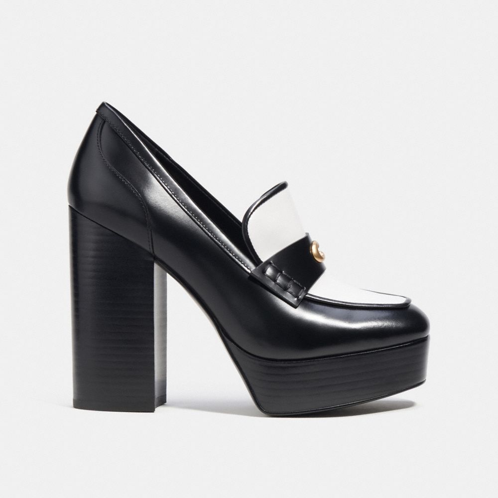 Coach Ilyse Platform Loafer Black/Optic White | 839-GTYXEH