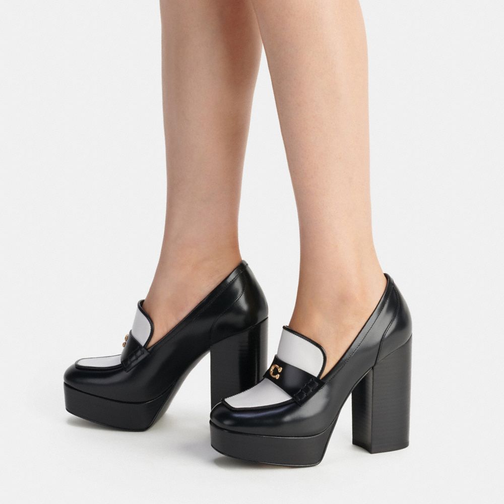 Coach Ilyse Platform Loafer Black/Optic White | 839-GTYXEH