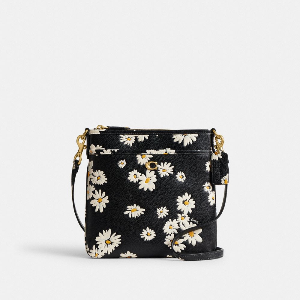 Coach Kitt Messenger Crossbody Bag With Floral Print Brass/Black Multi | 819-OGHPRF