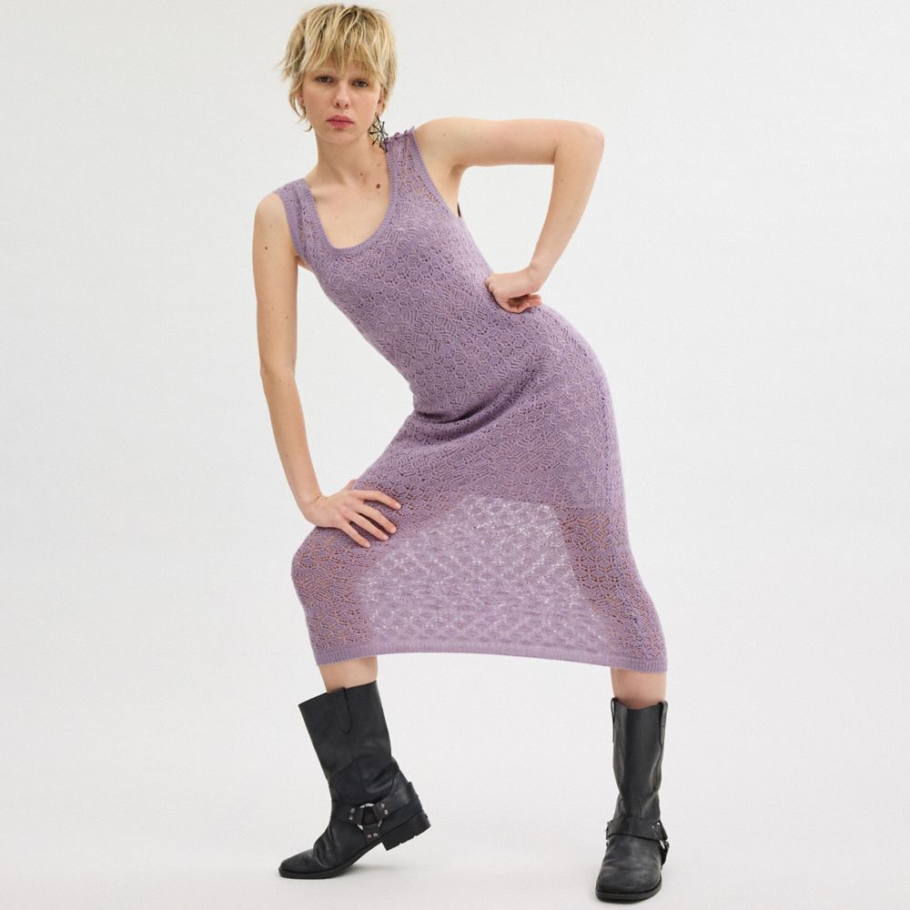 Coach Lace Knit Dress Purple | 297-AREOJM