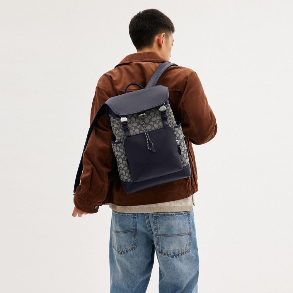 Coach League Flap Backpack In Signature Jacquard Signature Jacquard/Midnight Navy | 798-IPEBNM