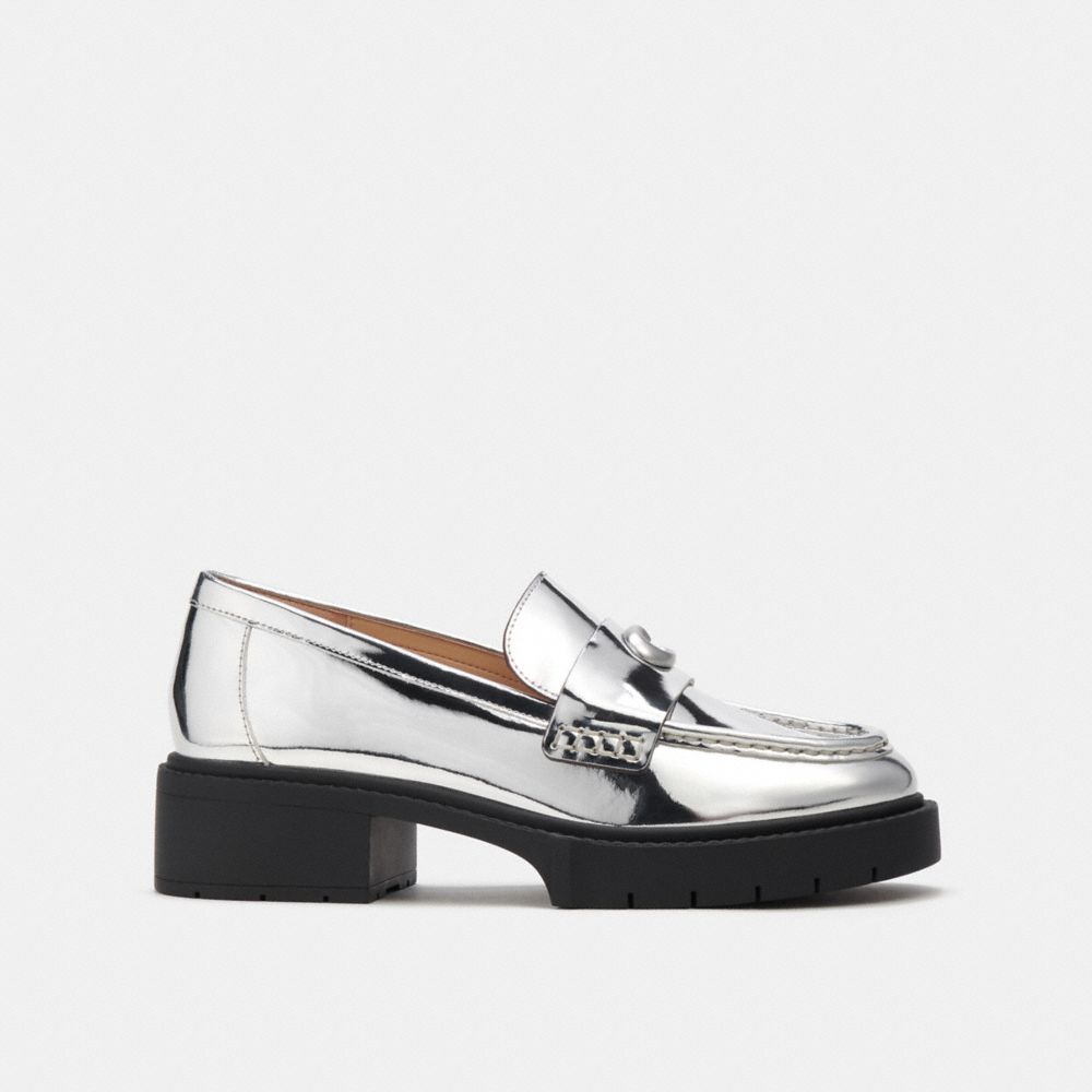 Coach Leah Loafer In Silver Metallic Leather/Silver | 178-IFBKRG