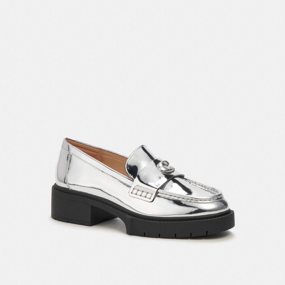 Coach Leah Loafer In Silver Metallic Leather/Silver | 178-IFBKRG