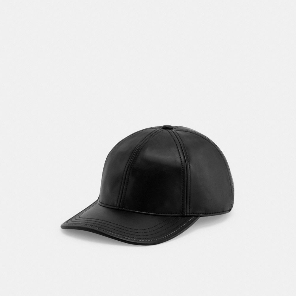 Coach Leather Baseball Hat Black | 382-GNSCAZ