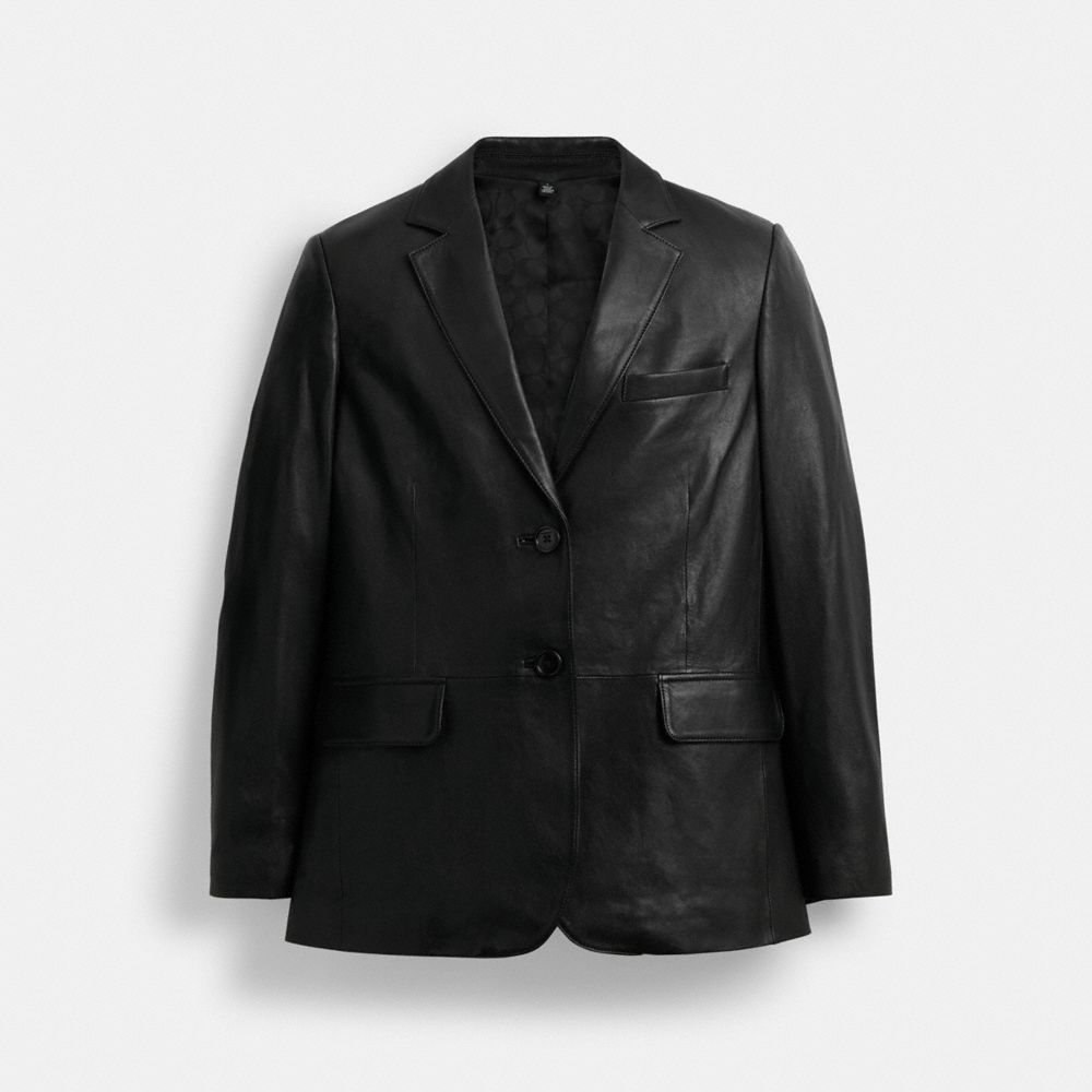 Coach Leather Blazer Black | 142-EQGXOJ