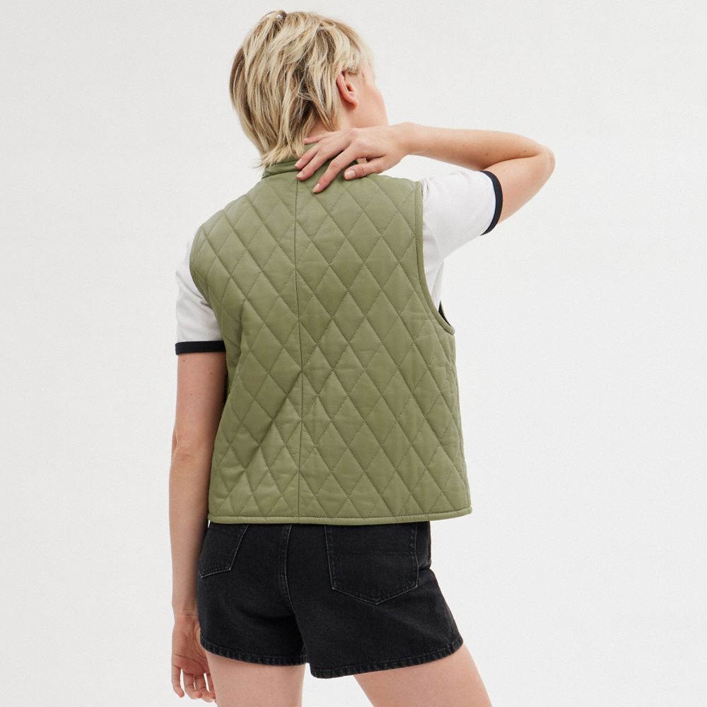 Coach Leather Quilted Vest Green | 729-POYWGA