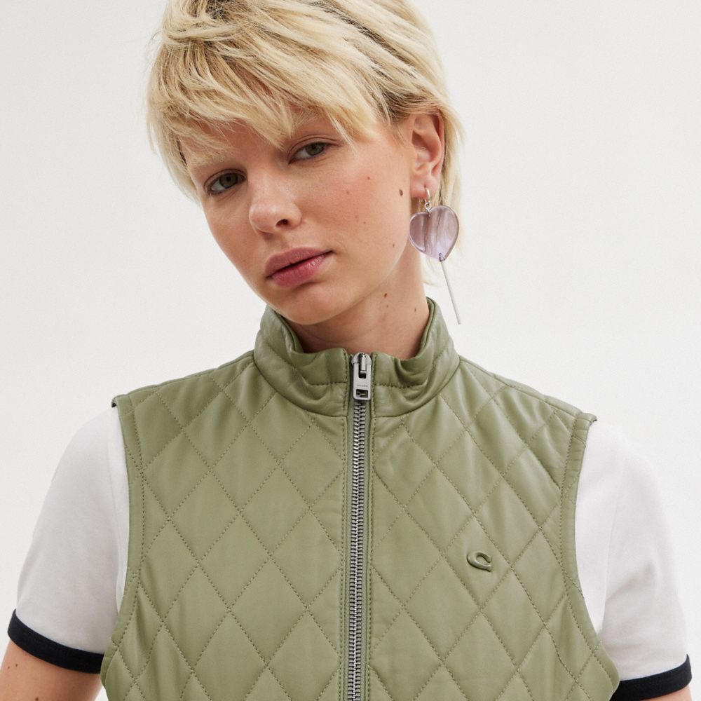 Coach Leather Quilted Vest Green | 729-POYWGA