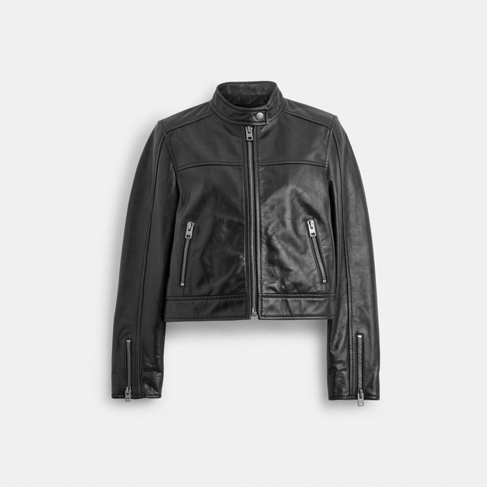 Coach Leather Racing Jacket Black | 290-FDTZLK