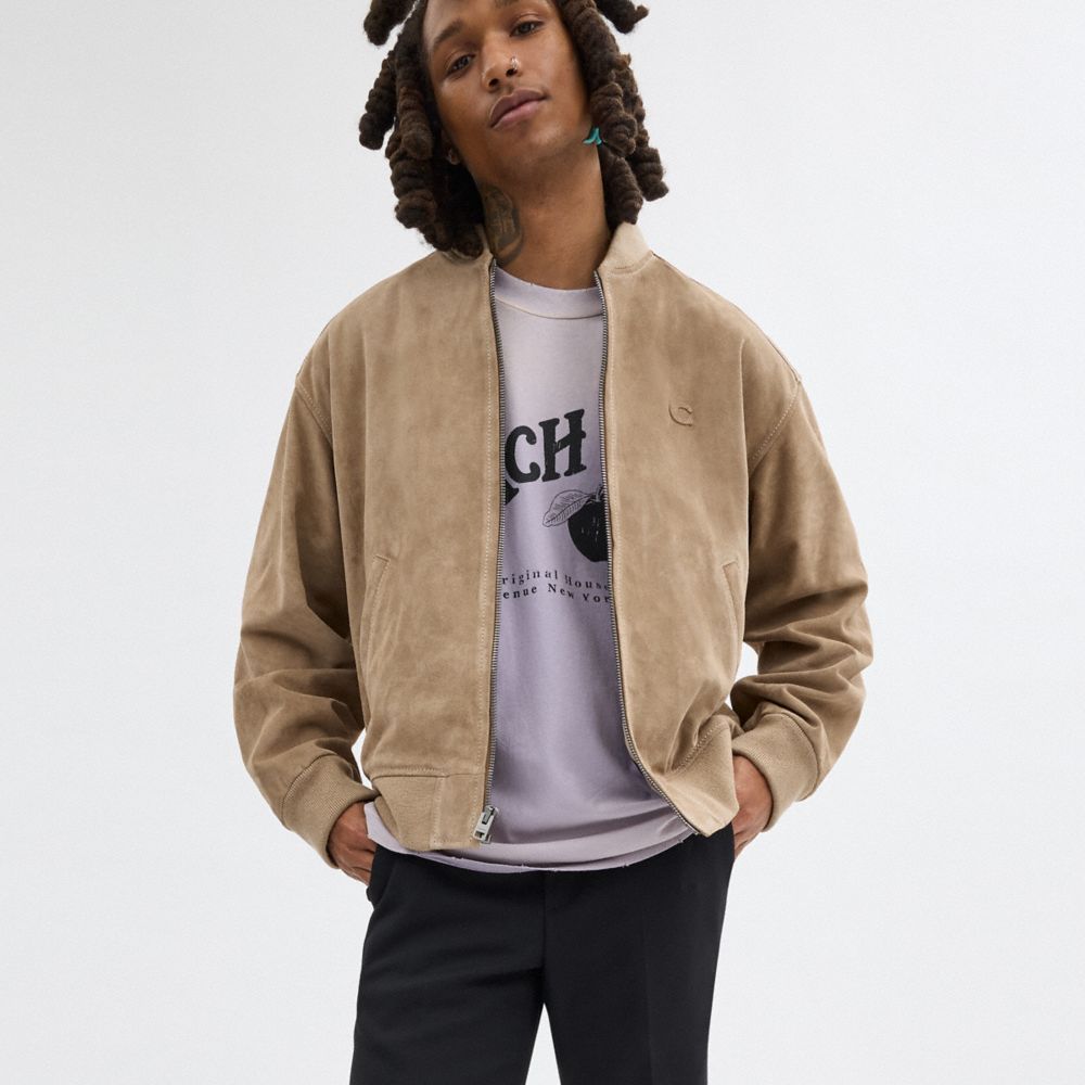 Coach Lightweight Suede Jacket Beige | 502-GJALBW