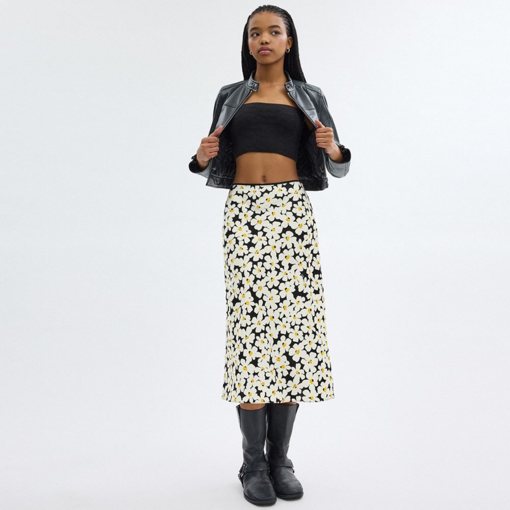 Coach Long Floral Midi Skirt Black | 380-GIMOBX