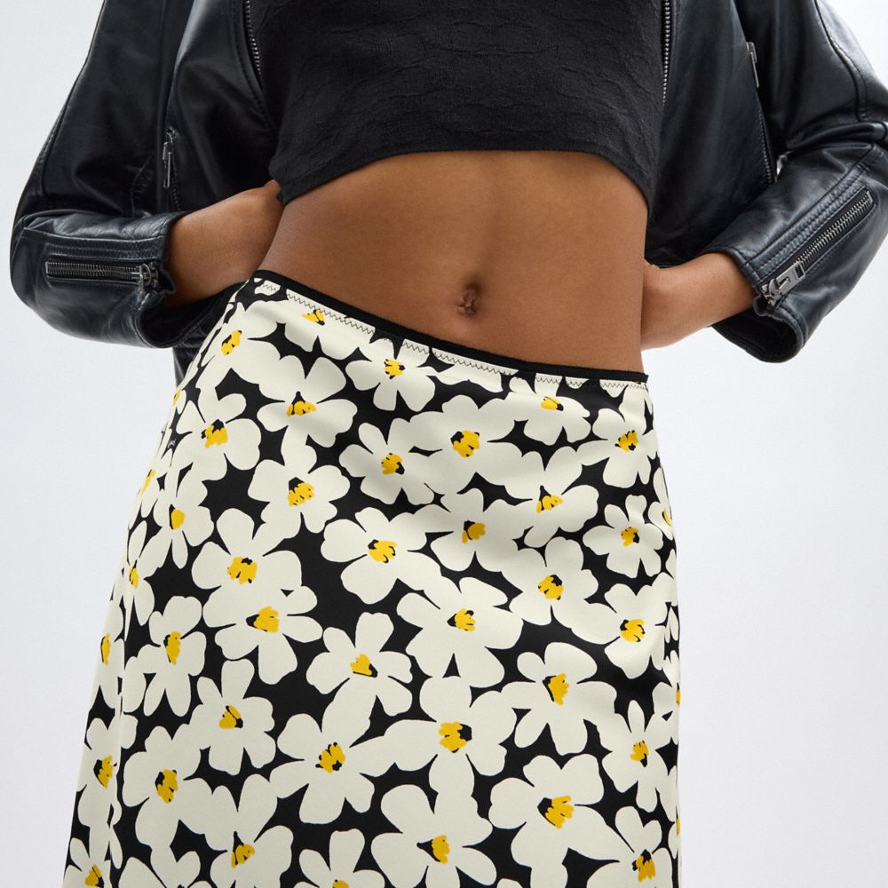 Coach Long Floral Midi Skirt Black | 380-GIMOBX