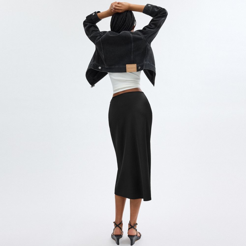 Coach Long Satin Midi Skirt Black | 754-PNWXZL