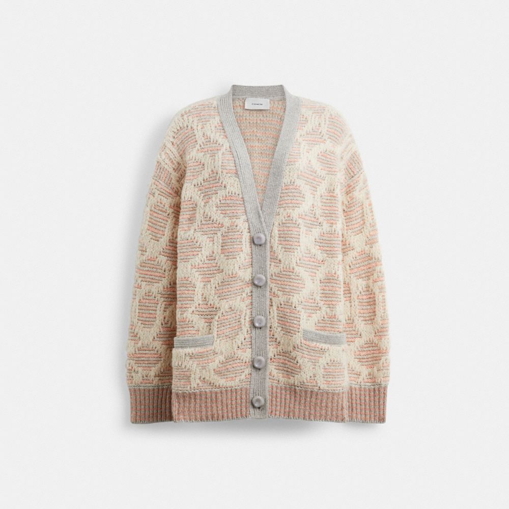 Coach Long Signature Cardigan Pink/Multi | 825-NWJOQL