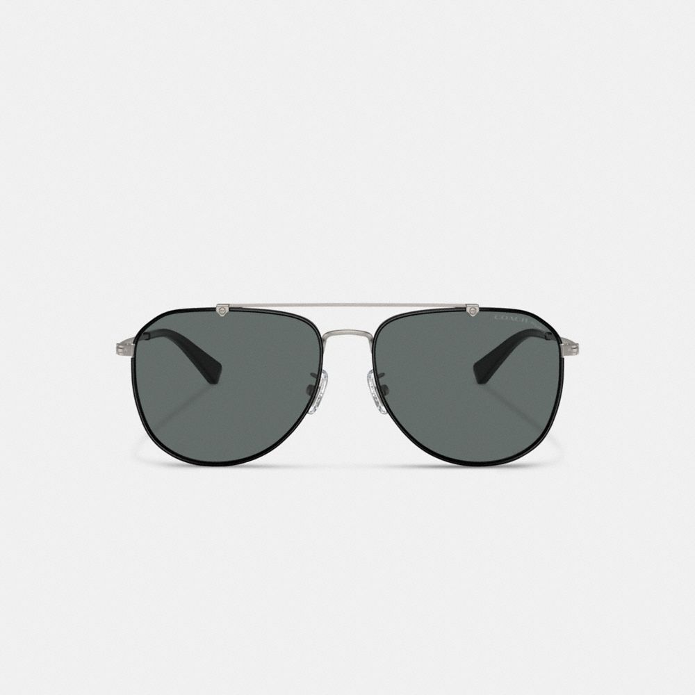 Coach Metal Windsor Pilot Sunglasses Black/Gunmetal | 961-RKUNDT