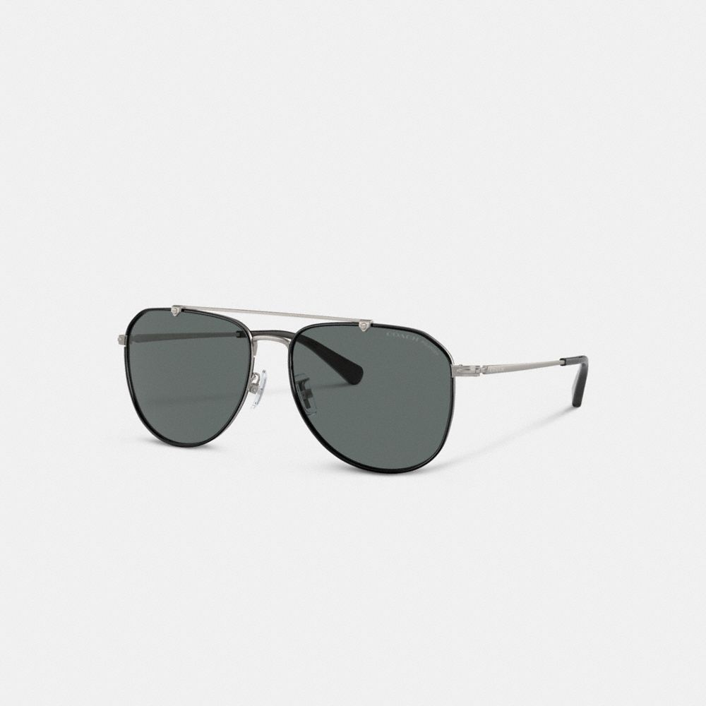 Coach Metal Windsor Pilot Sunglasses Black/Gunmetal | 961-RKUNDT