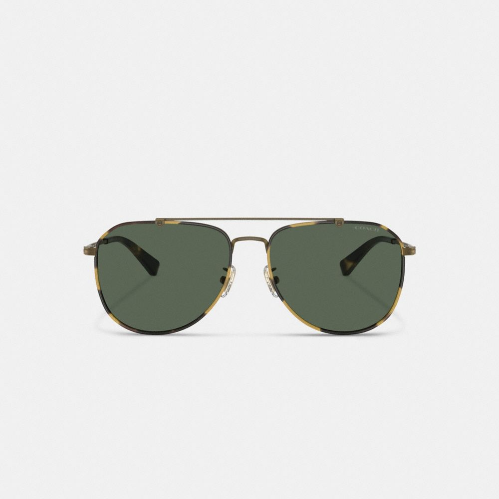 Coach Metal Windsor Pilot Sunglasses Dark Tortoise/ Antique Gold | 897-VJGTMK