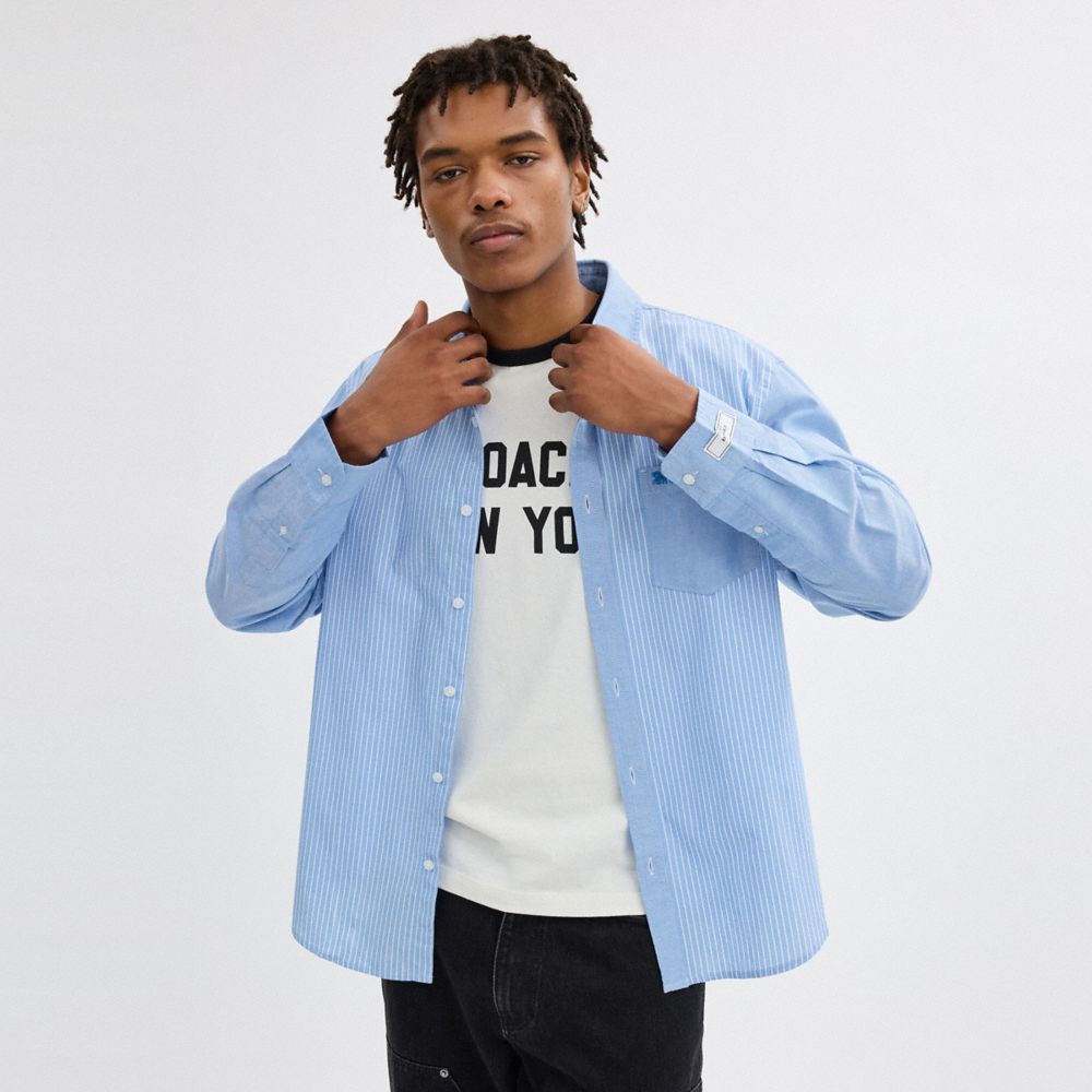 Coach Mix Media Shirt Blue/White | 267-BWYTUM