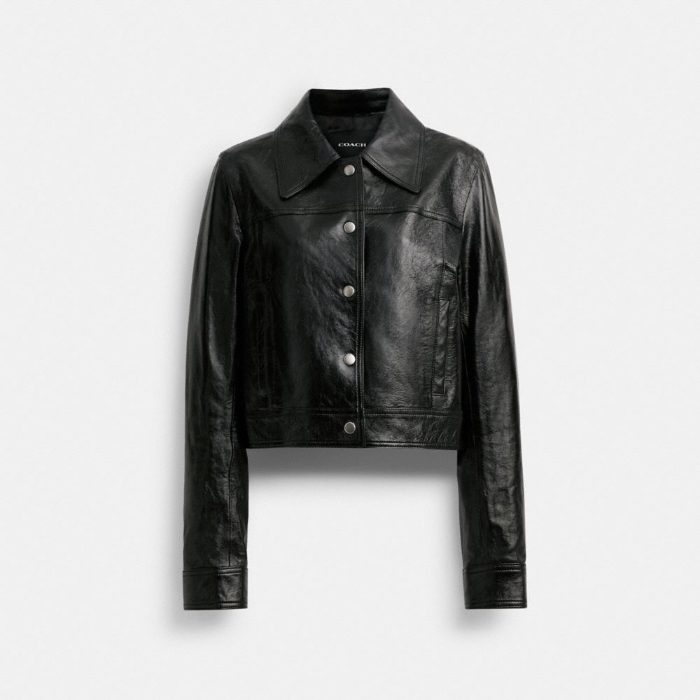 Coach Patent Leather Jacket Black | 382-RATVIF