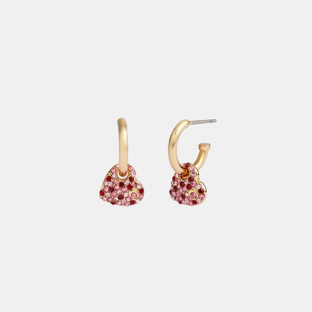 Coach Pavé Heart Huggie Earrings Gold/Pink Multi | 025-TPFNLI