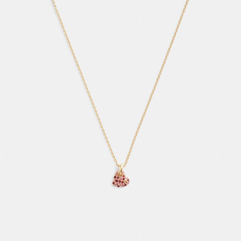 Coach Pavé Heart Pendant Necklace Gold/Pink Multi | 823-AJXTBK