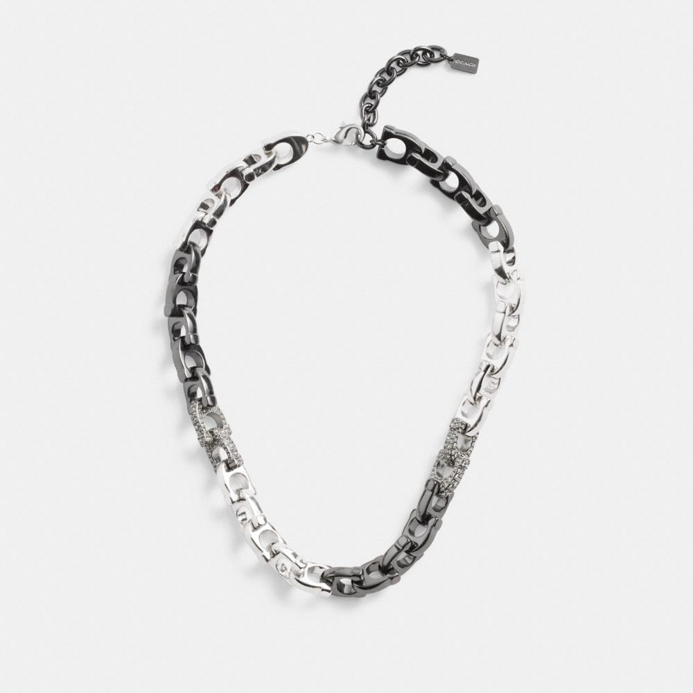 Coach Pavé Signature Mixed Chain Necklace Silver & Clear | 290-YQJKDZ