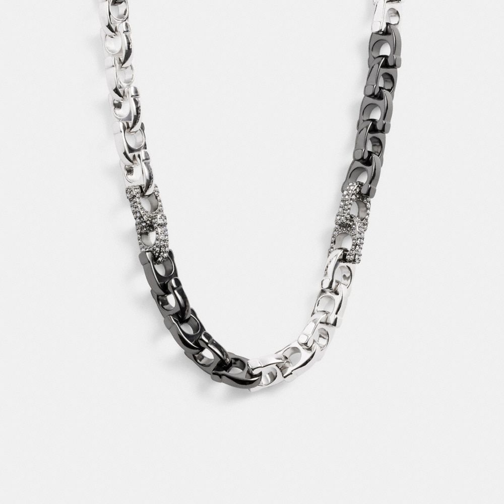 Coach Pavé Signature Mixed Chain Necklace Silver & Clear | 290-YQJKDZ