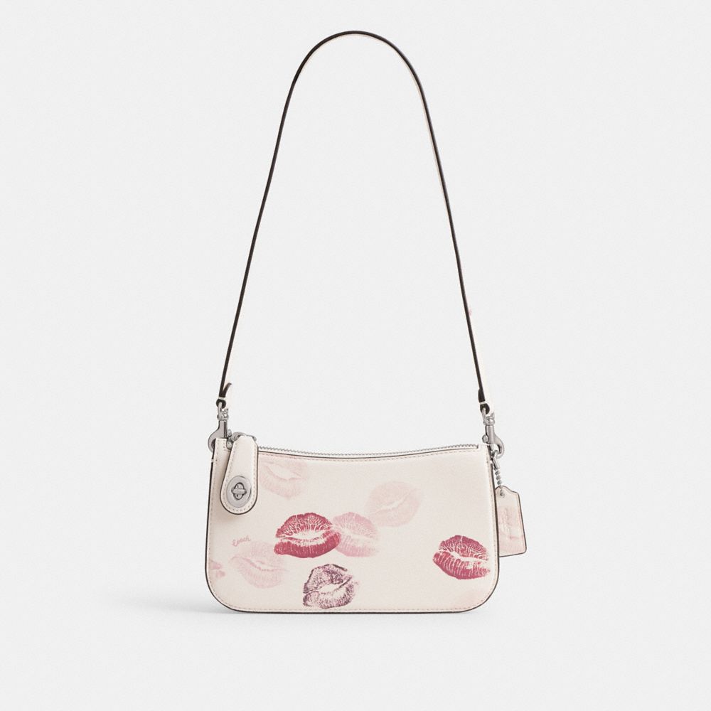 Coach Penn Shoulder Bag With Lip Print Silver/Chalk Multi | 053-AWJECL