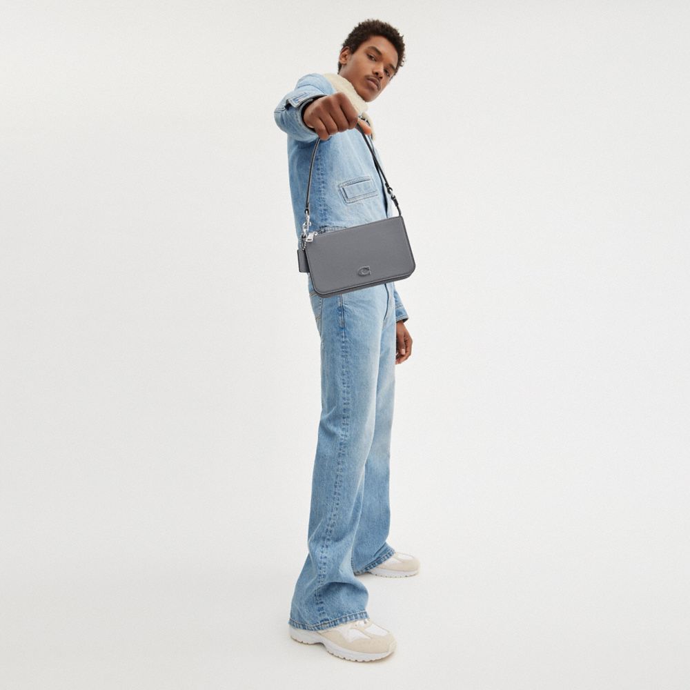 Coach Pouch Bag With Signature Canvas Grey Blue | 389-MHPYXA