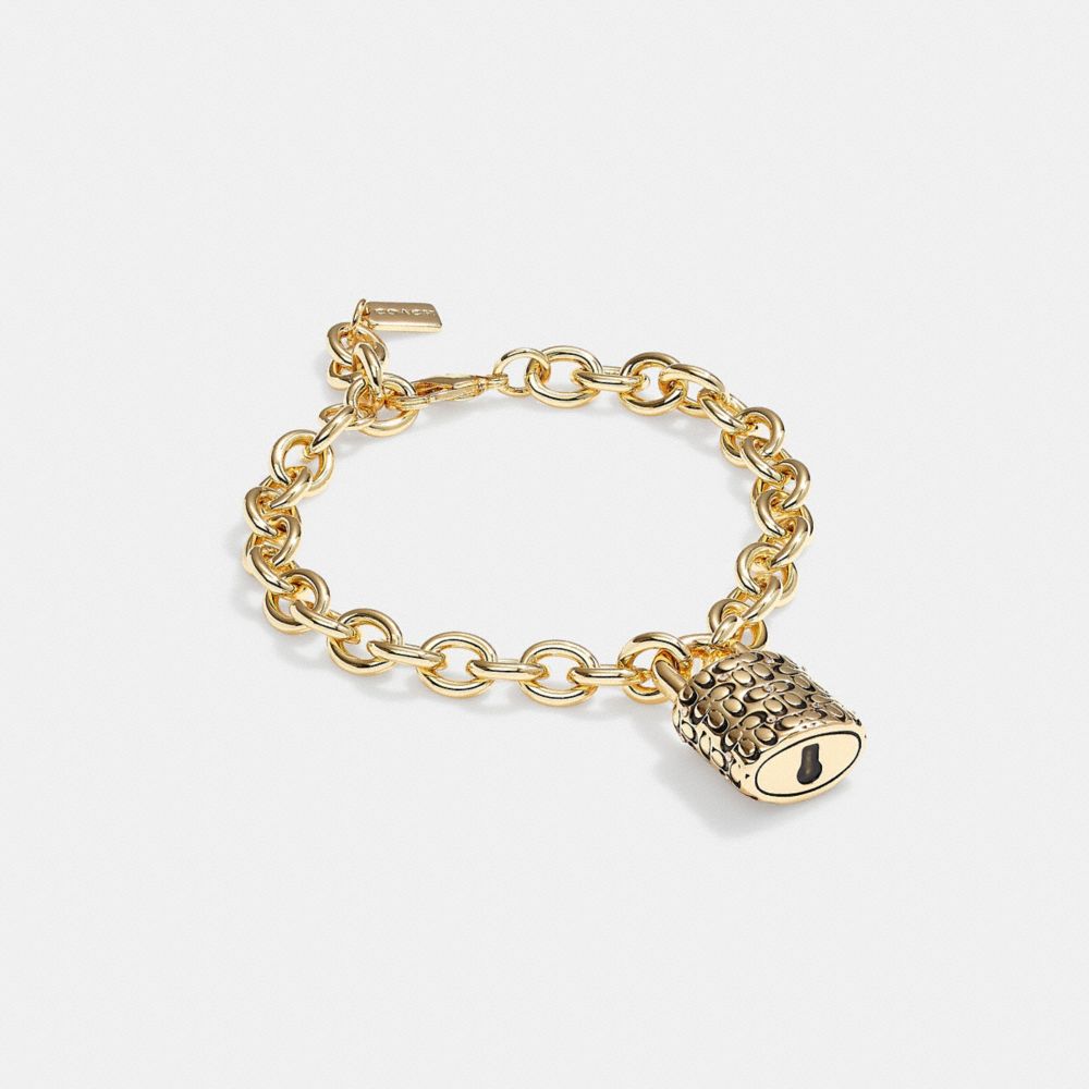 Coach Quilted Padlock Chain Bracelet Gold/Black | 079-WIXPHE