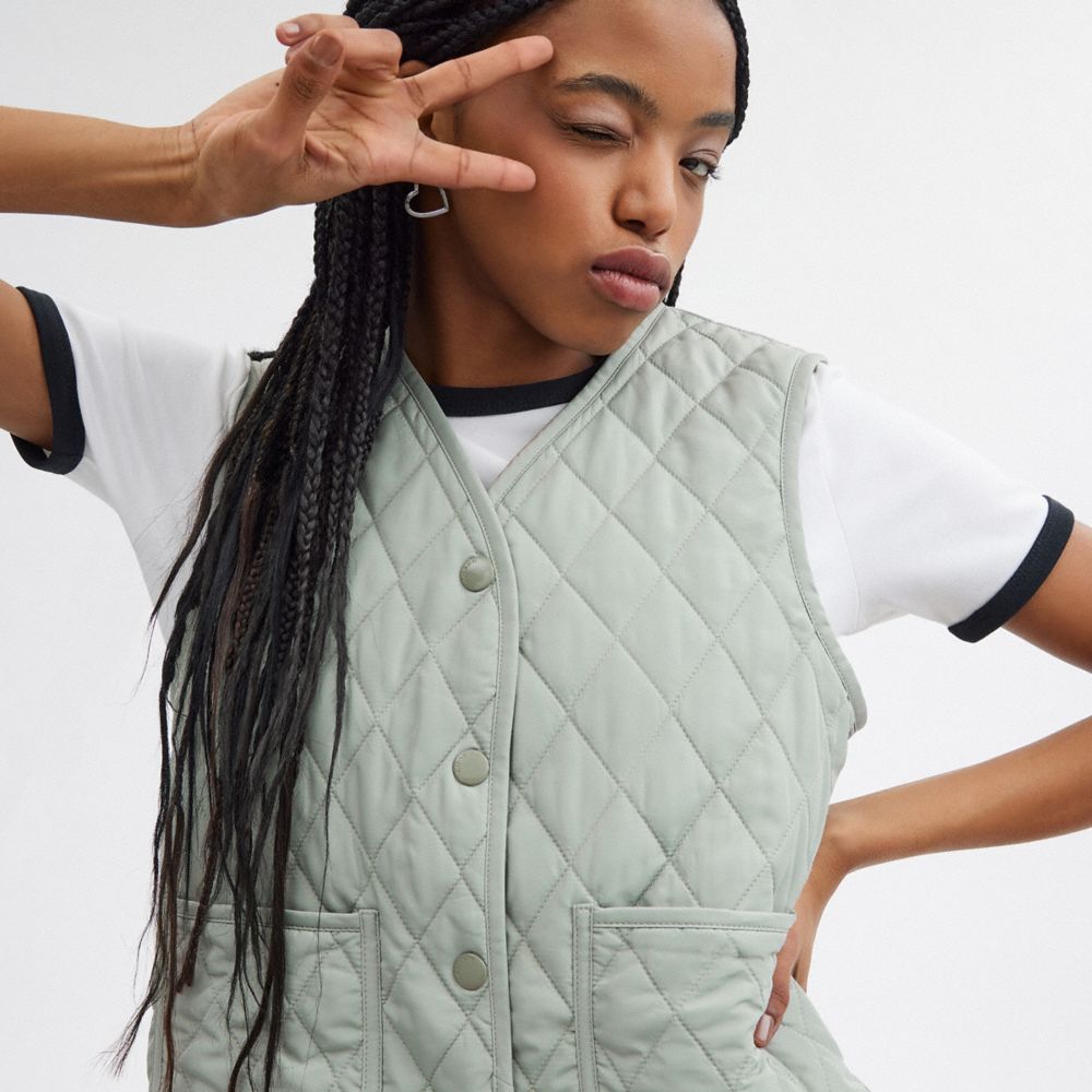 Coach Quilted Vest Green | 906-GXNJSI