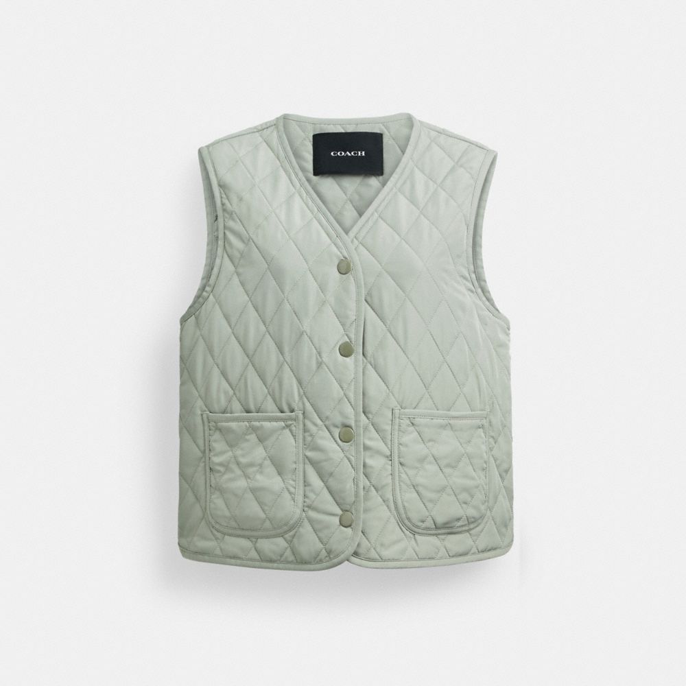 Coach Quilted Vest Green | 906-GXNJSI