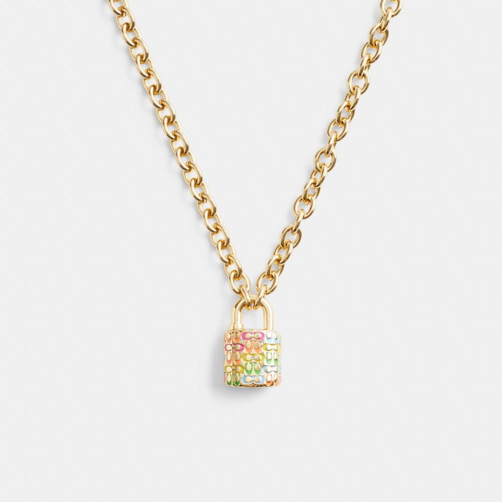 Coach Rainbow Quilted Padlock Chain Necklace Gold/Multi | 395-RHVEOJ