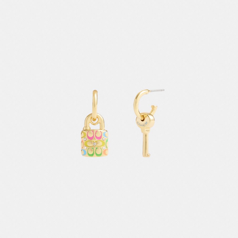 Coach Rainbow Quilted Padlock Key Mismatch Earrings Gold/Multi | 196-WSTEPN