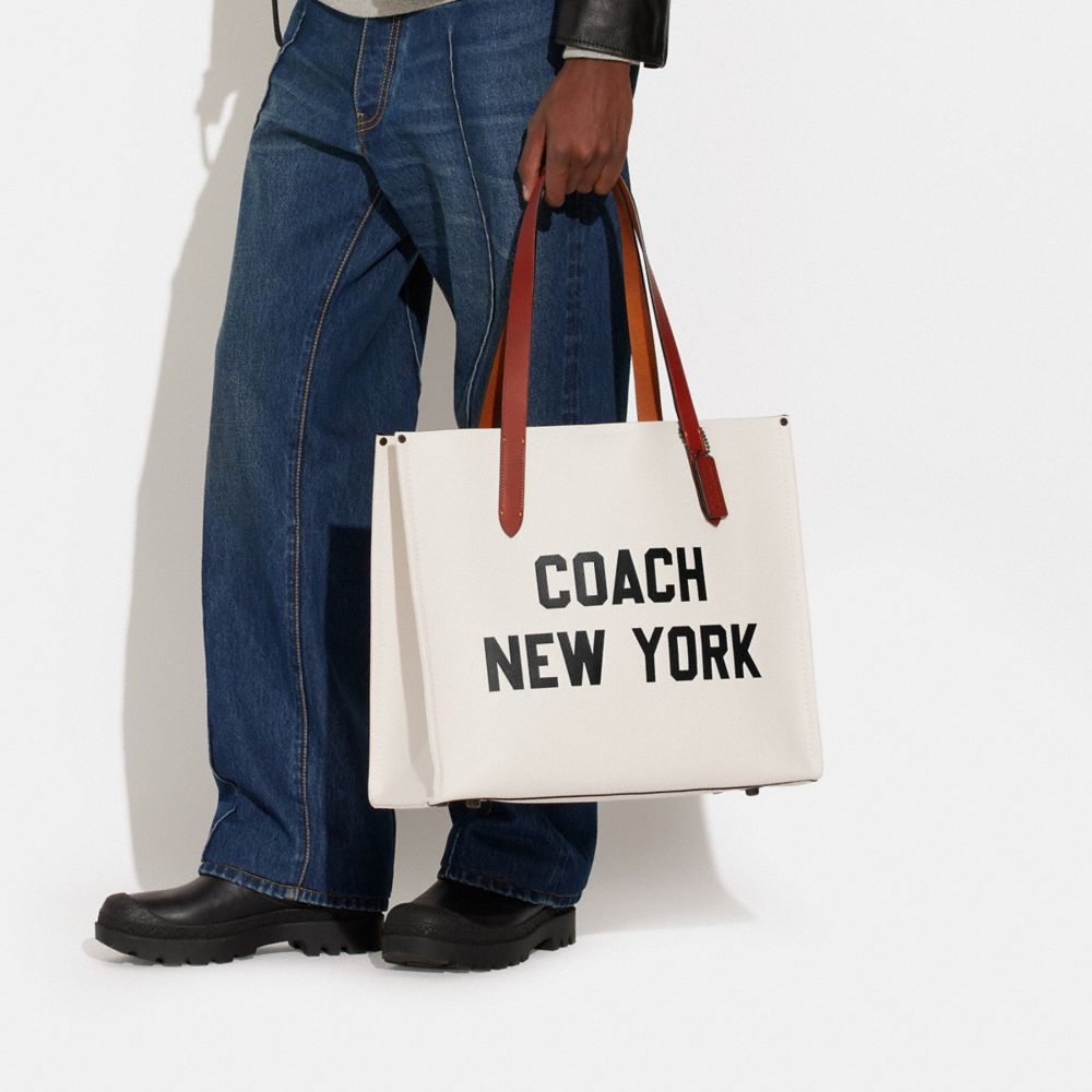 Coach Relay Tote Bag With Graphic Polished Pebble Leather/Chalk Multi | 418-CZNJSU