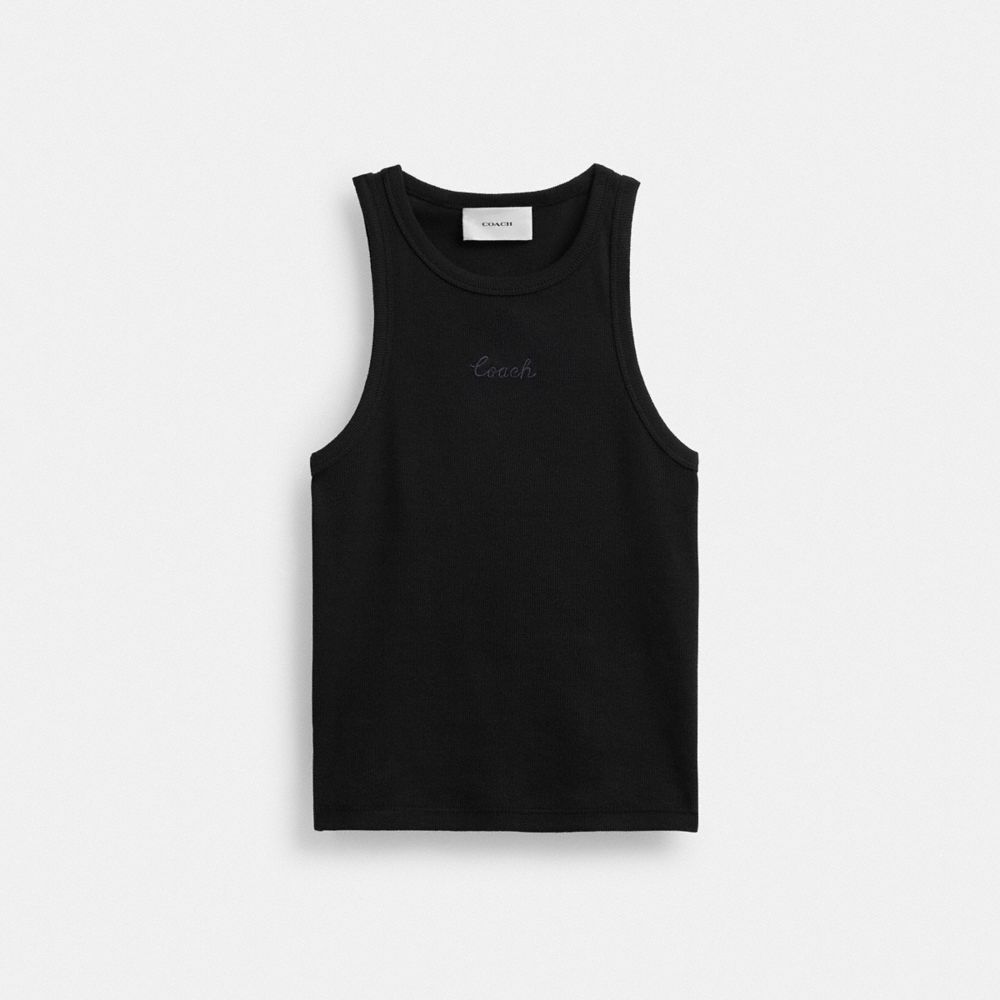 Coach Ribbed Script Tank Top Black | 257-RDLQVM