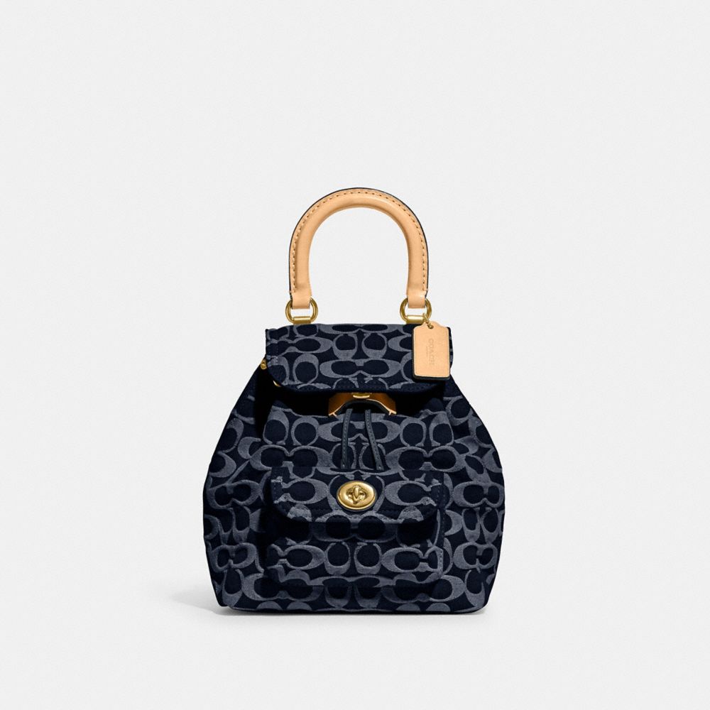 Coach Riya Backpack 21 In Signature Denim Denim/Brass/Blue | 418-UXQZSM