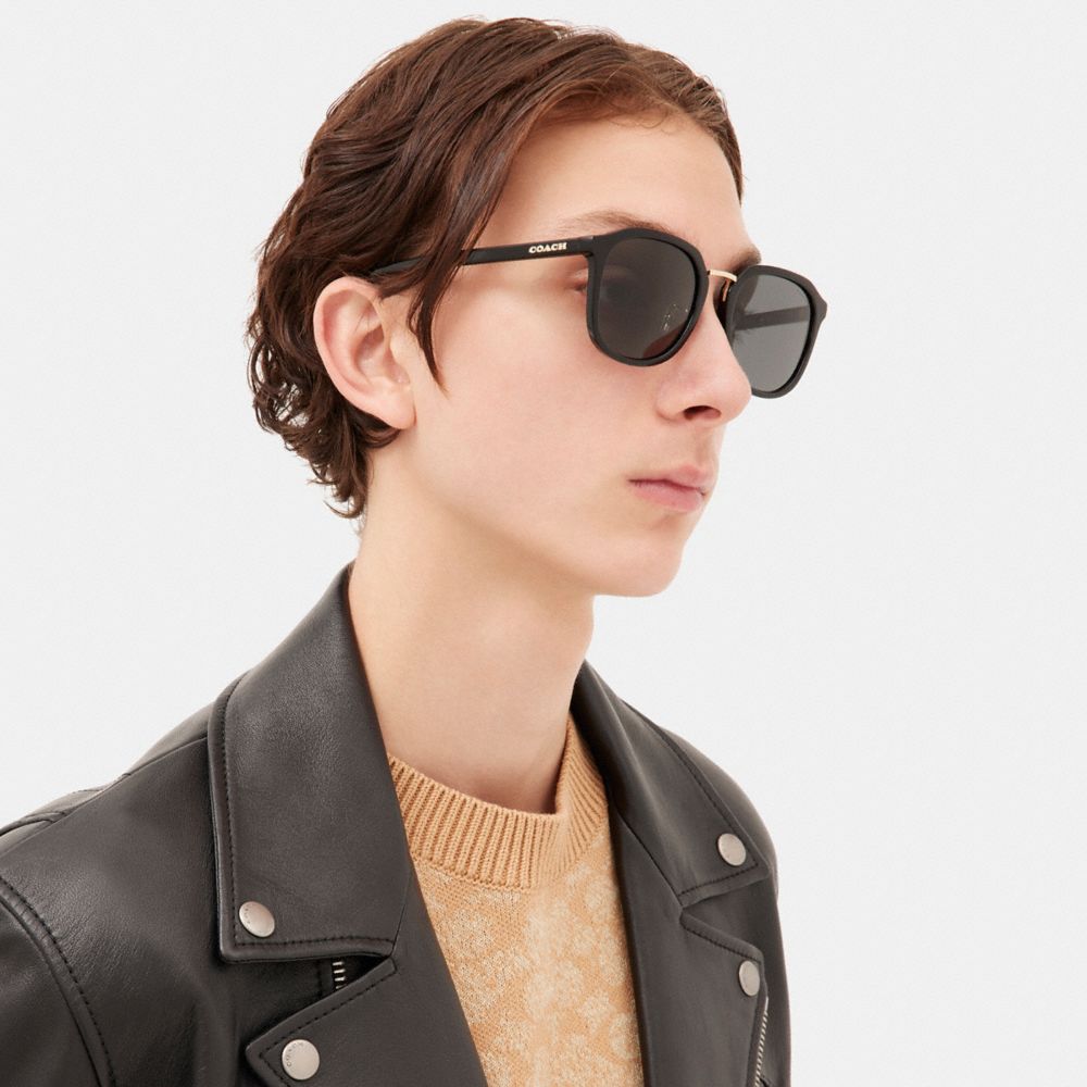 Coach Rounded Geometric Sunglasses Black | 902-GSHZVT