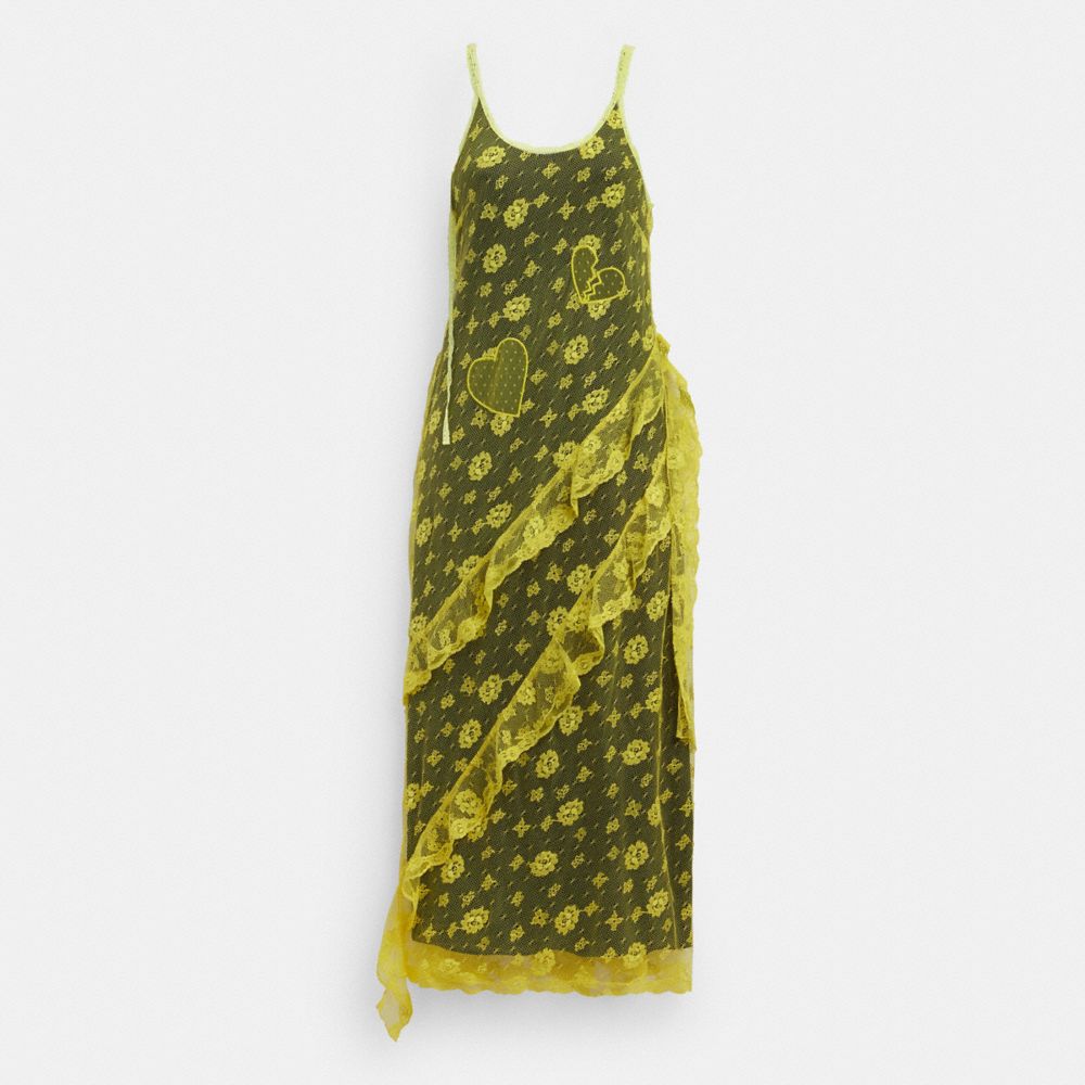 Coach Ruffle Lace Dress Yellow | 016-GVOIQE