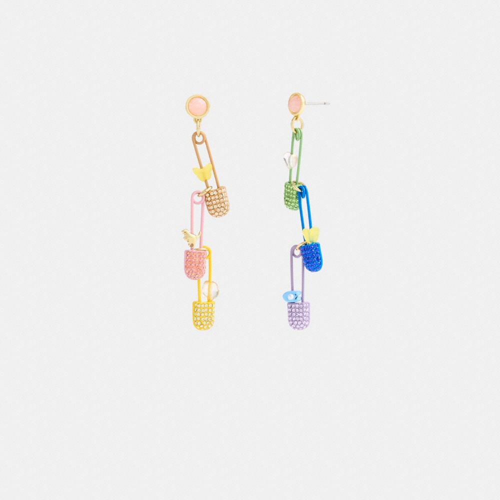 Coach Safety Pin Charm Drop Earrings Gold/Multi | 190-HVMYOQ