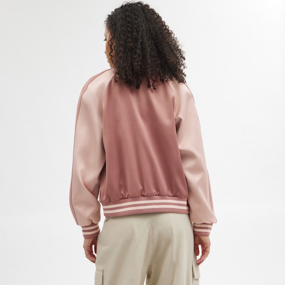 Coach Satin Varsity Jacket Pink | 284-VLPTFI