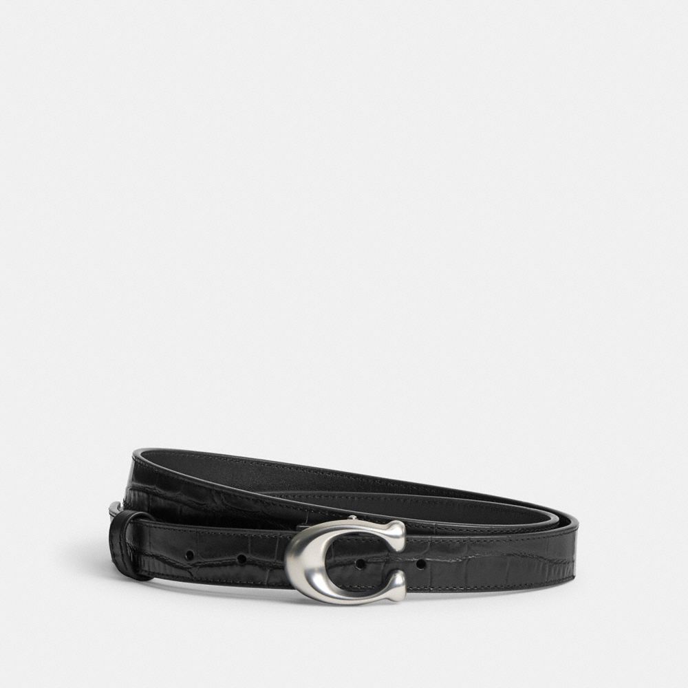 Coach Sculpted Signature Buckle Reversible Belt 25 Mm Silver/Black | 785-KHBXNV