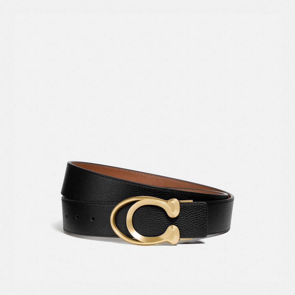 Coach Signature Buckle Belt 38 Mm Black/Saddle | 310-WUSXQY