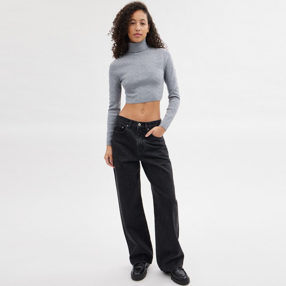 Coach Signature Cropped Turtleneck Heather Grey | 754-IONYDJ