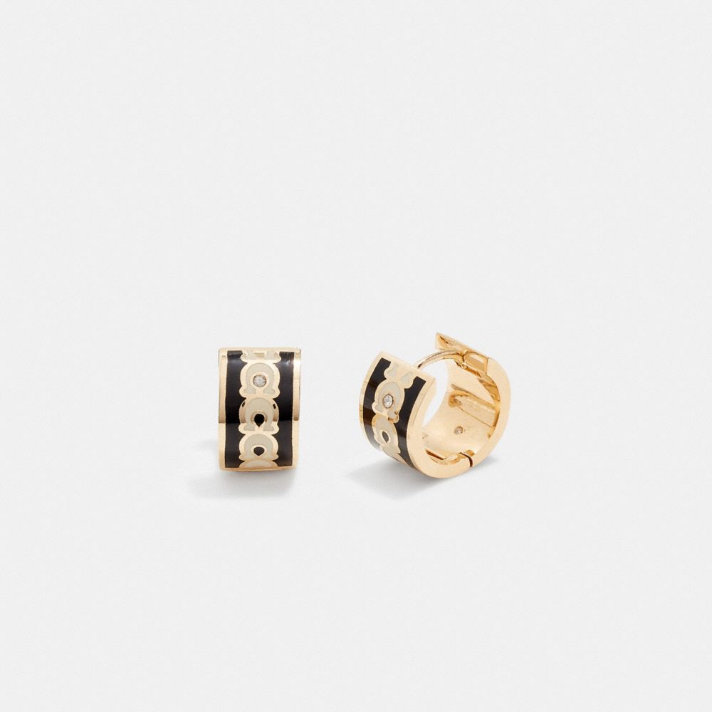 Coach Signature Enamel Hoop Earrings Gold/Black | 507-ODTGXU